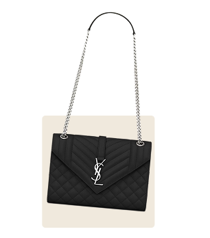 A black quilted designer bag with a chain strap